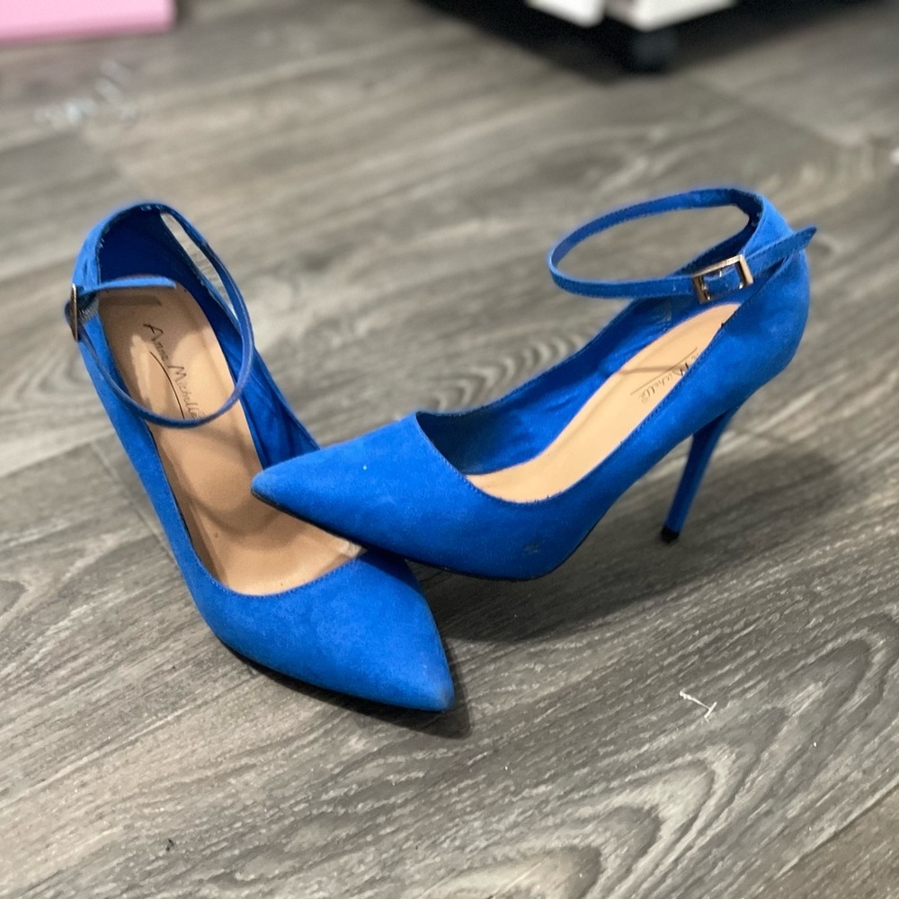 Pointed Blue Stiletto Heels with Ankle Strap